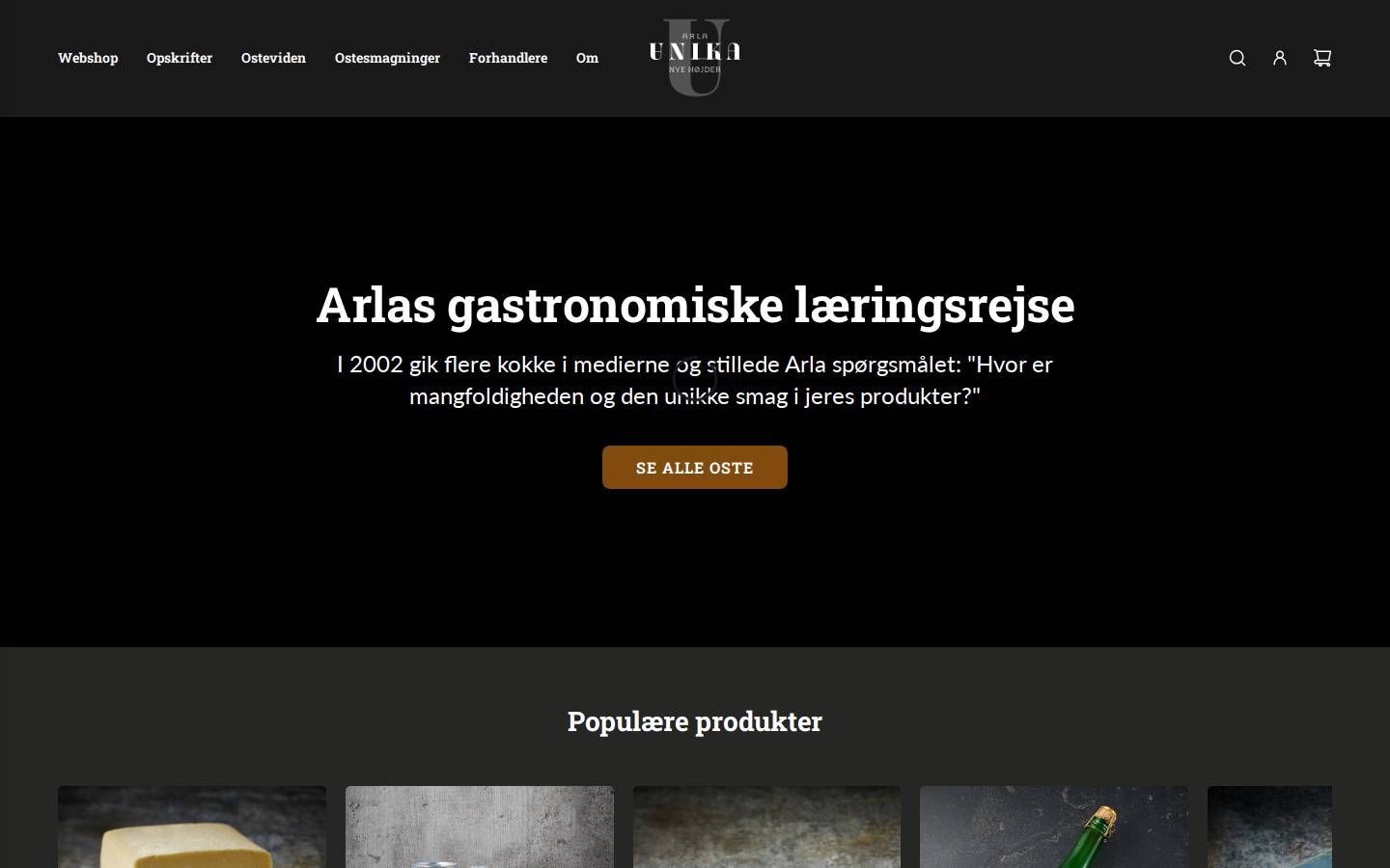 Arla Unika homepage screenshot