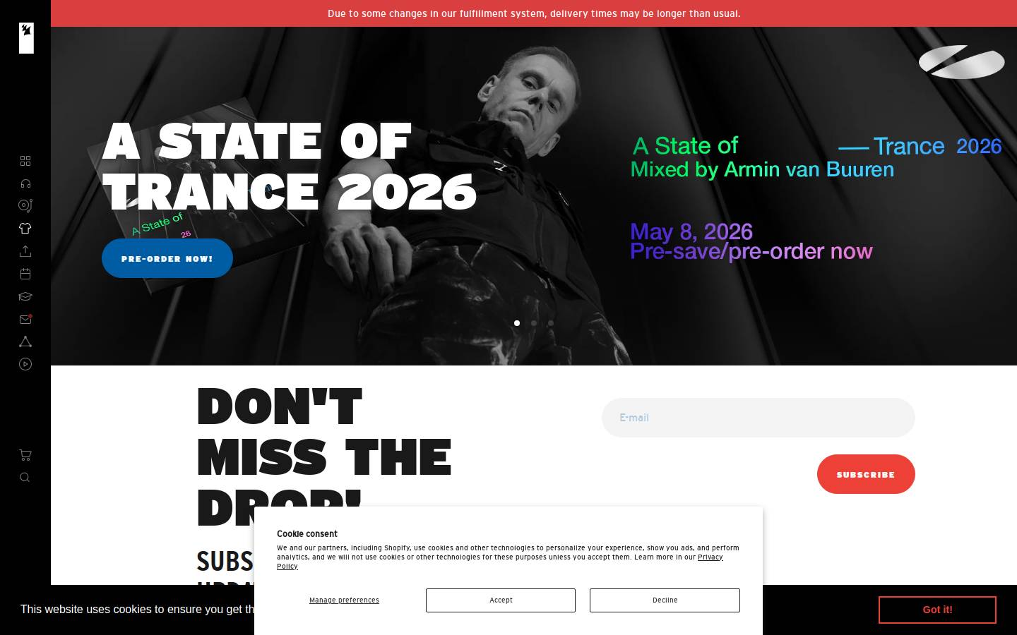 armadamusicshop.com homepage screenshot