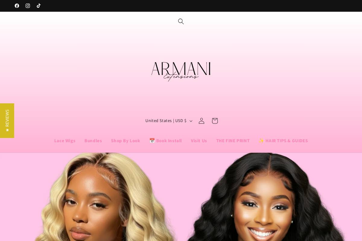 armaniextensions.com homepage screenshot