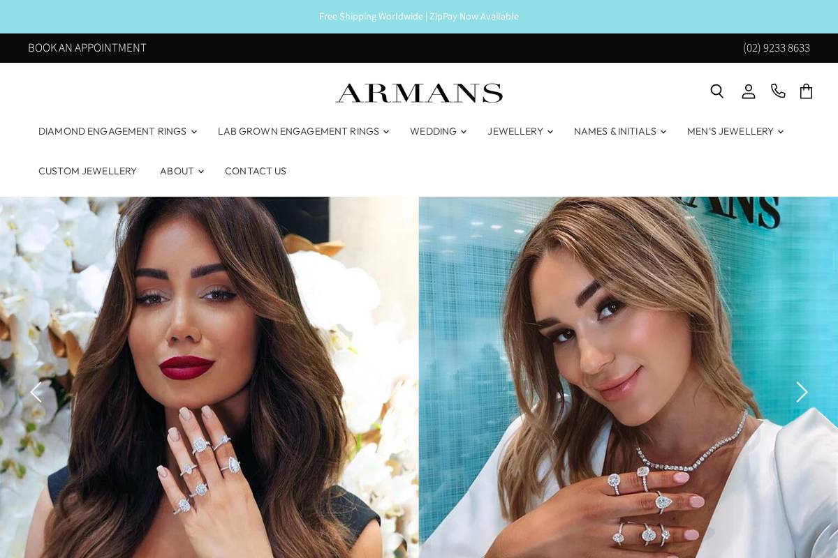 armansfinejewellery.com homepage screenshot