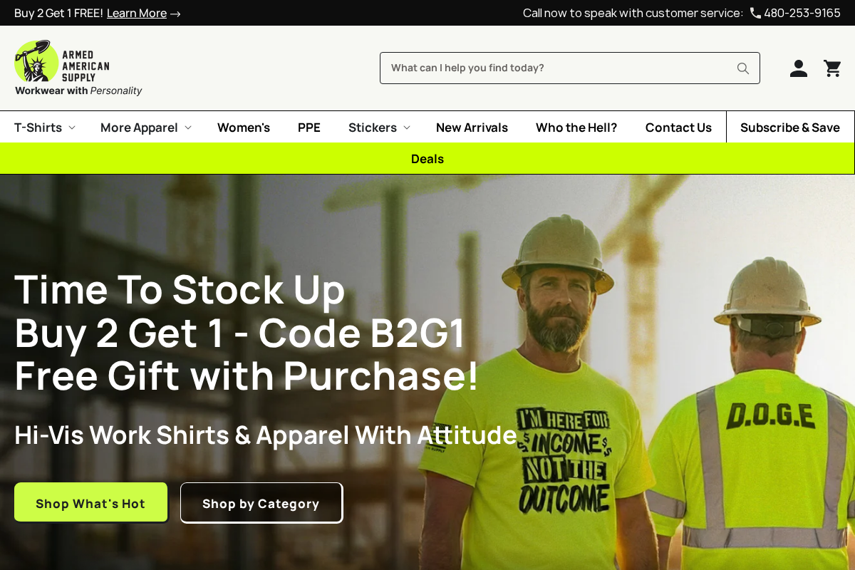 Armed American Supply homepage screenshot