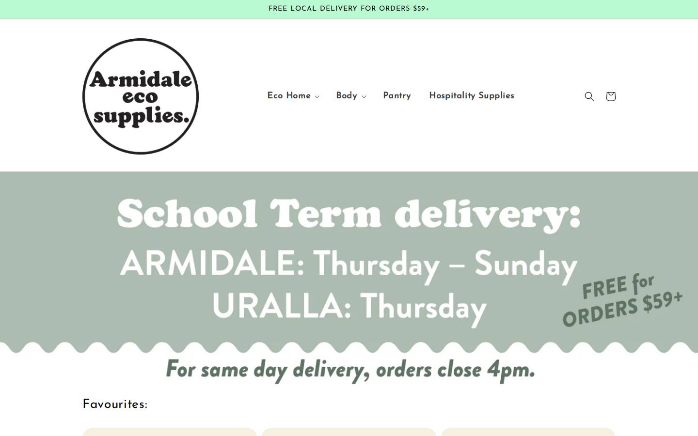 armidaleecosupplies.com homepage screenshot
