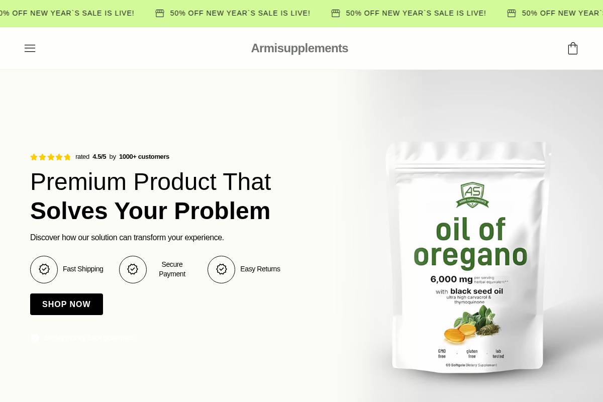 Armisupplements homepage screenshot