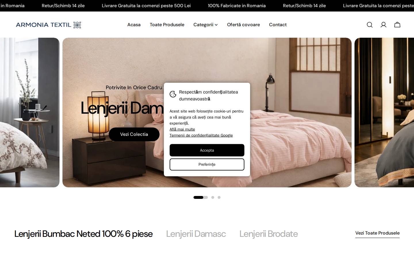 armoniatextil.ro homepage screenshot