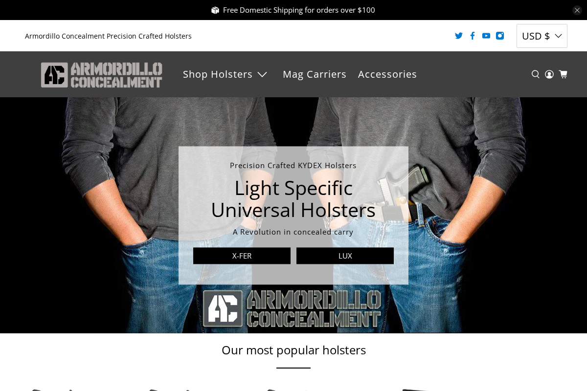 Armordillo Concealment, Inc. homepage screenshot