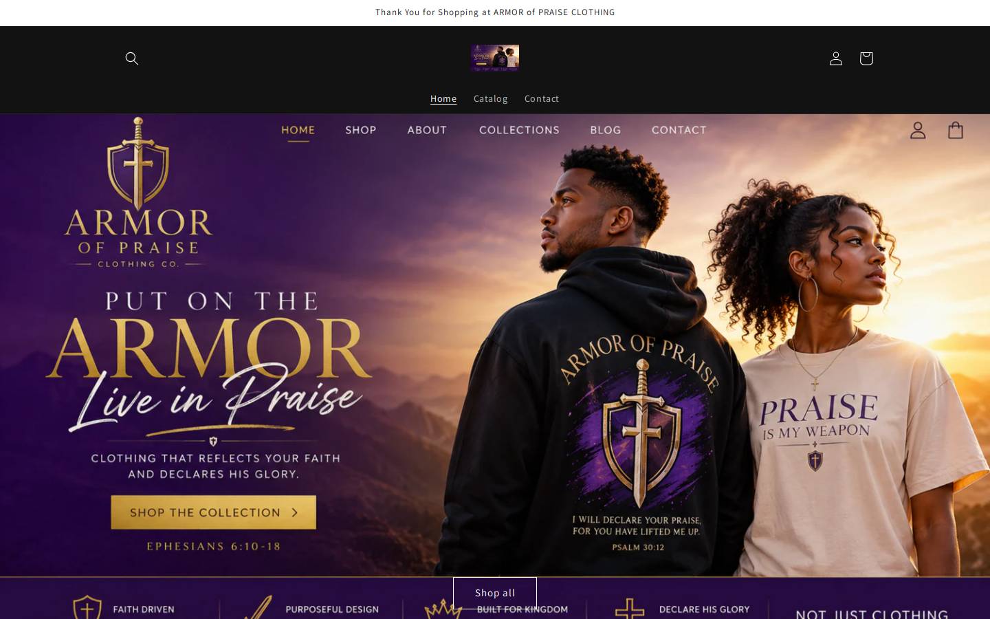 armorofpraise.com homepage screenshot