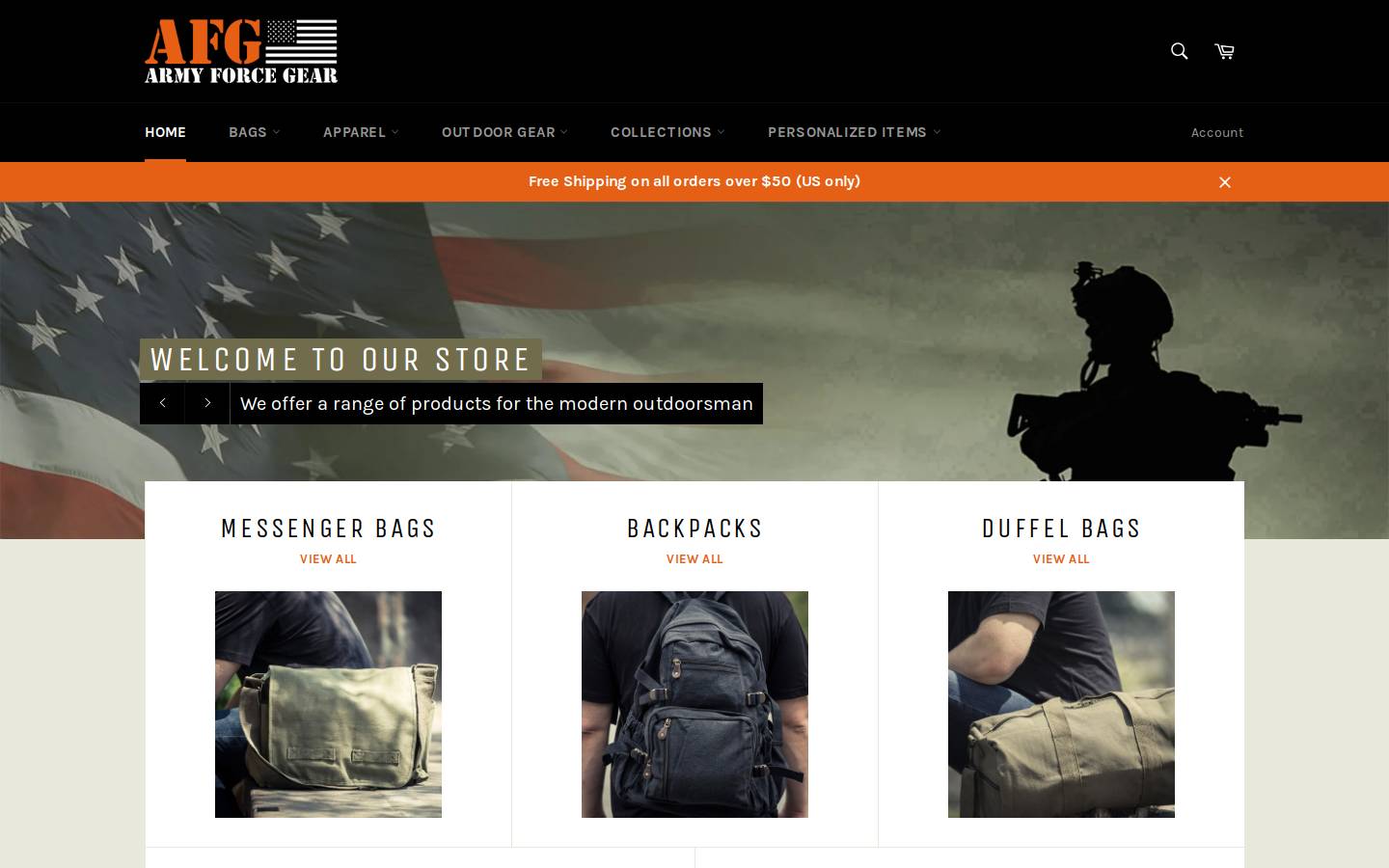 armyforcegear.com homepage screenshot
