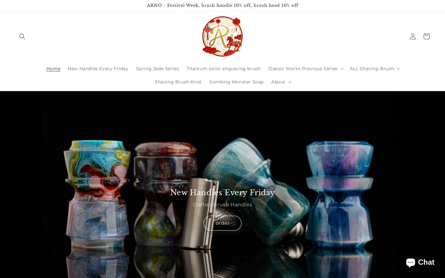 arnoshavingbrush.com homepage screenshot