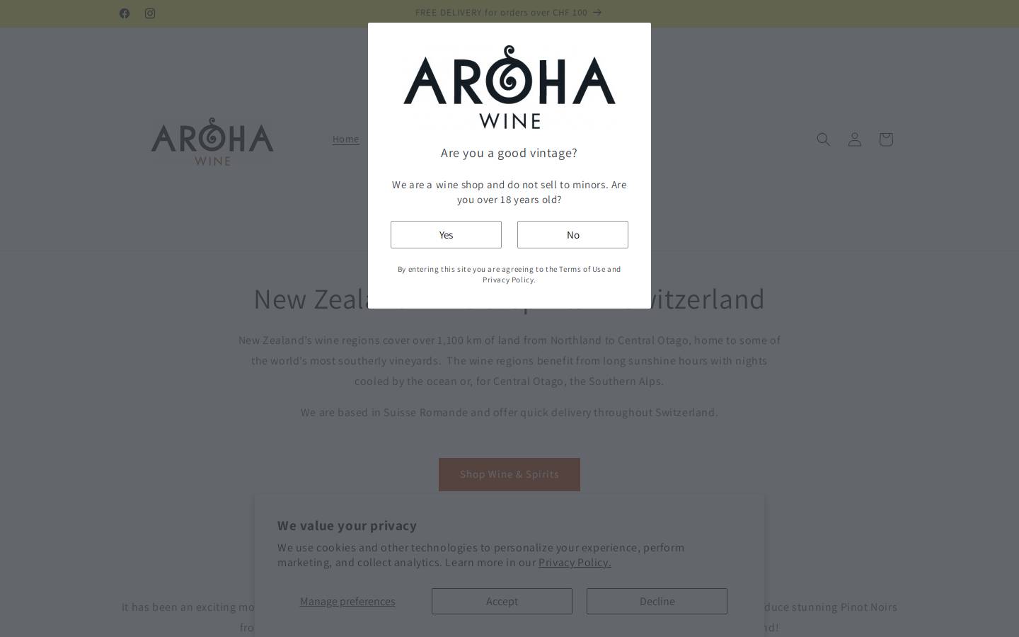 arohawine.com homepage screenshot