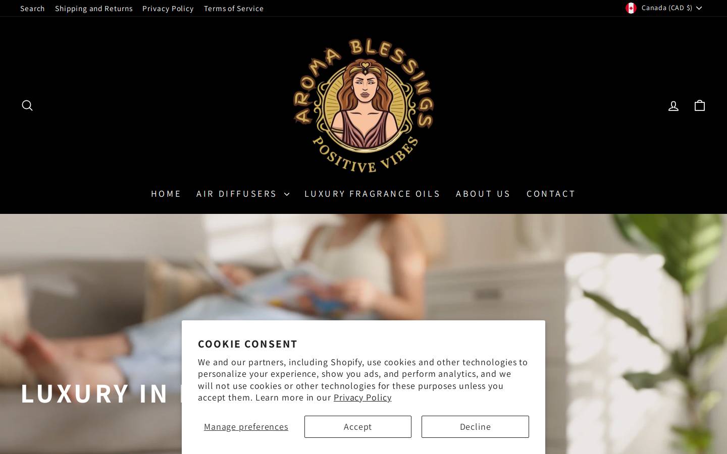 aromablessings.com homepage screenshot