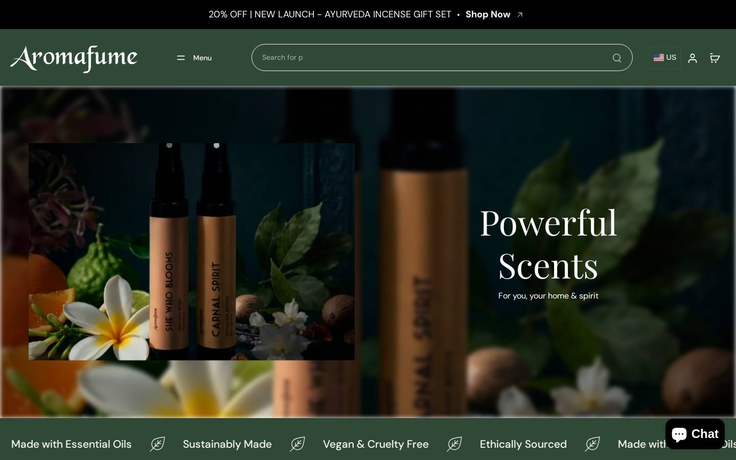 Aromafume - Discover the Power of Scent homepage screenshot