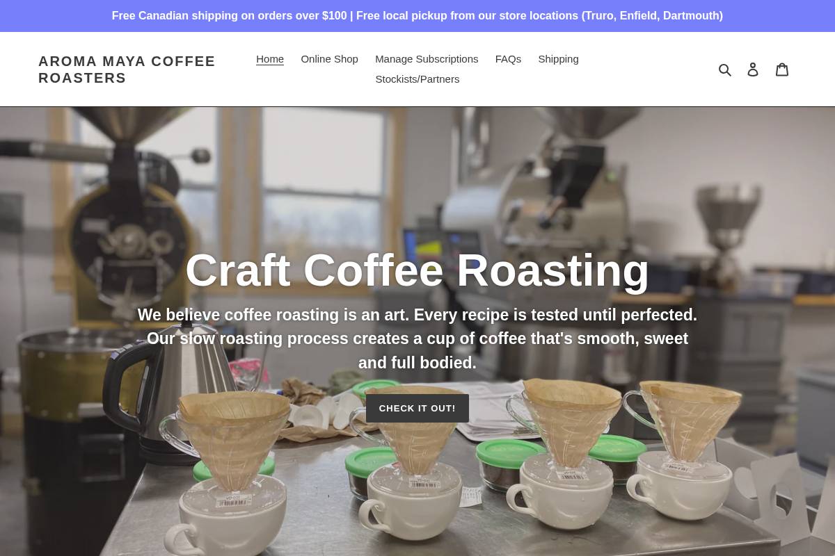 aromamayacoffee.com homepage screenshot