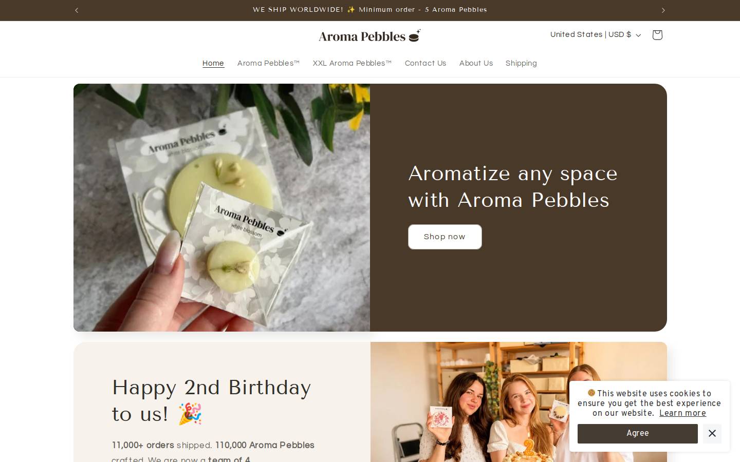 Aromapebbles homepage screenshot