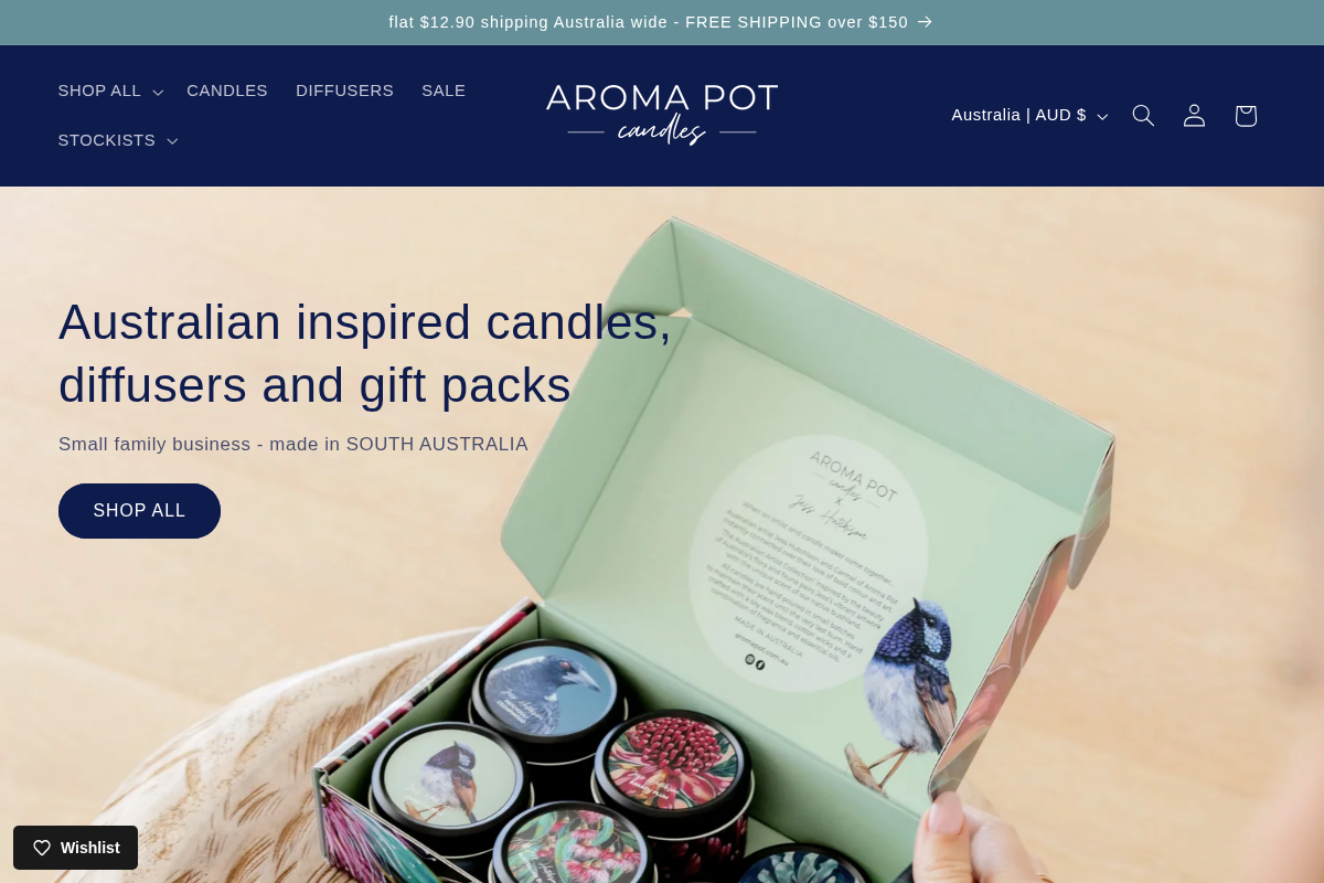 Aroma Pot Candles homepage screenshot