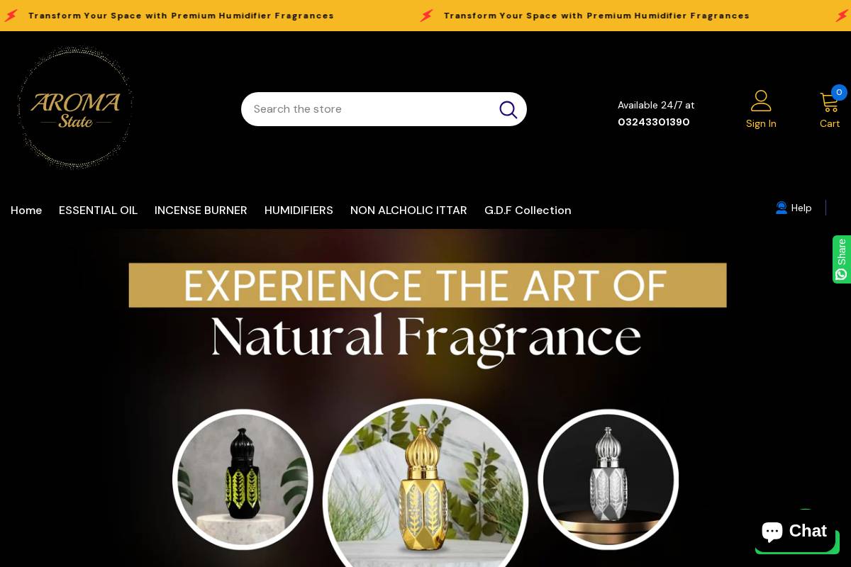 aromastate.com homepage screenshot