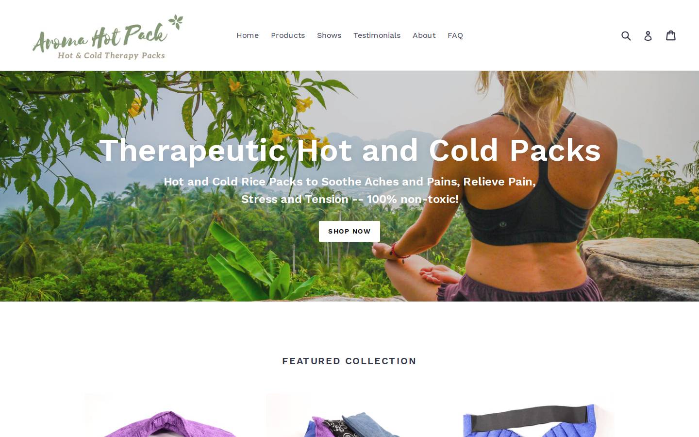 aromatherapyhotandcoldpacks.com homepage screenshot