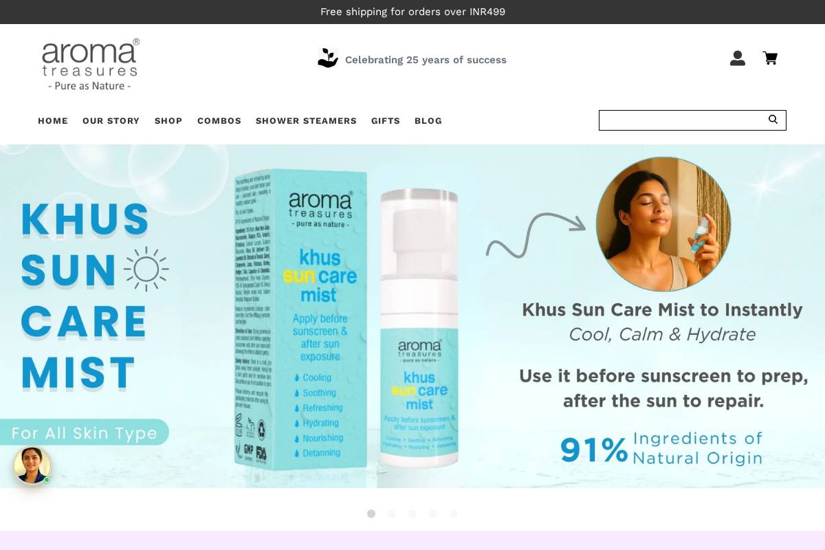 aromatreasures.com homepage screenshot