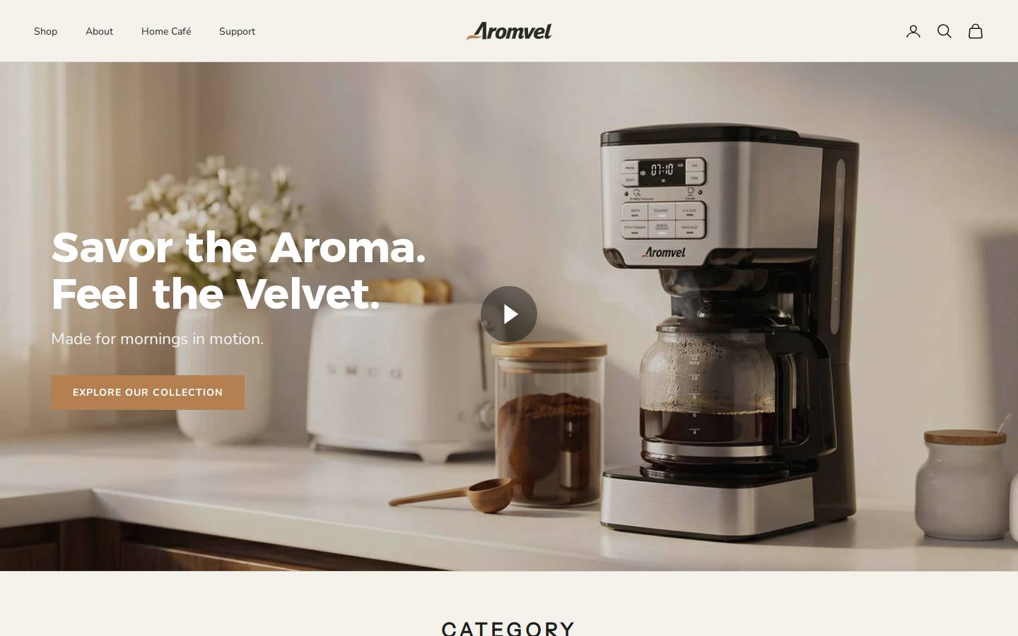 aromvel.com homepage screenshot