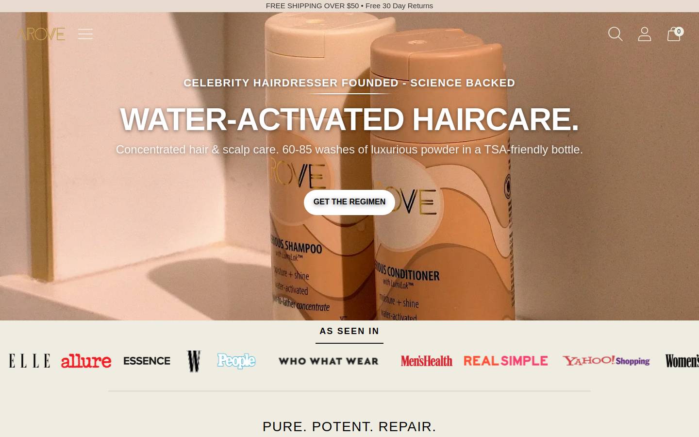 arovebeauty.com homepage screenshot