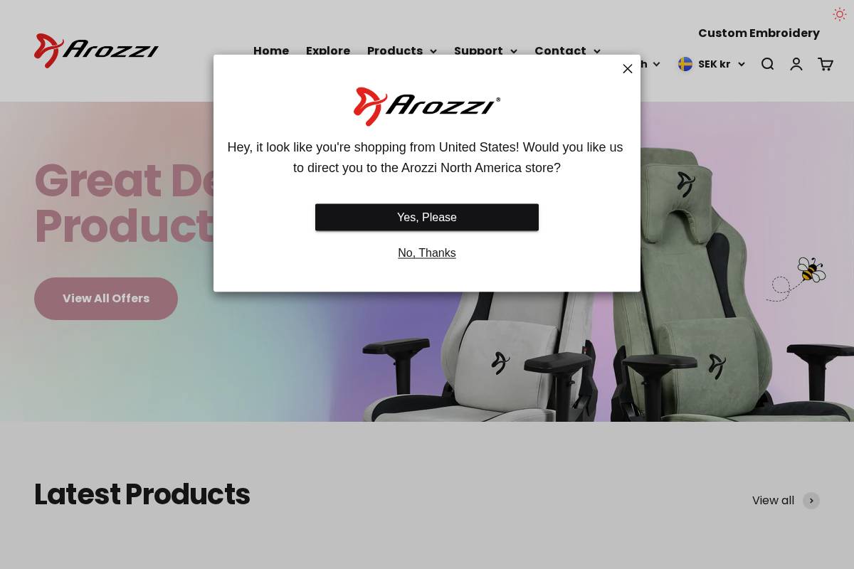 Arozzi Europe homepage screenshot