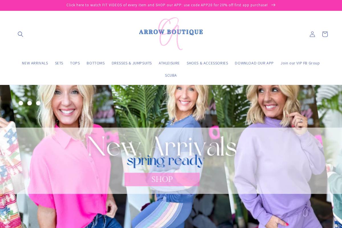 arrowboutiquecompany.com homepage screenshot