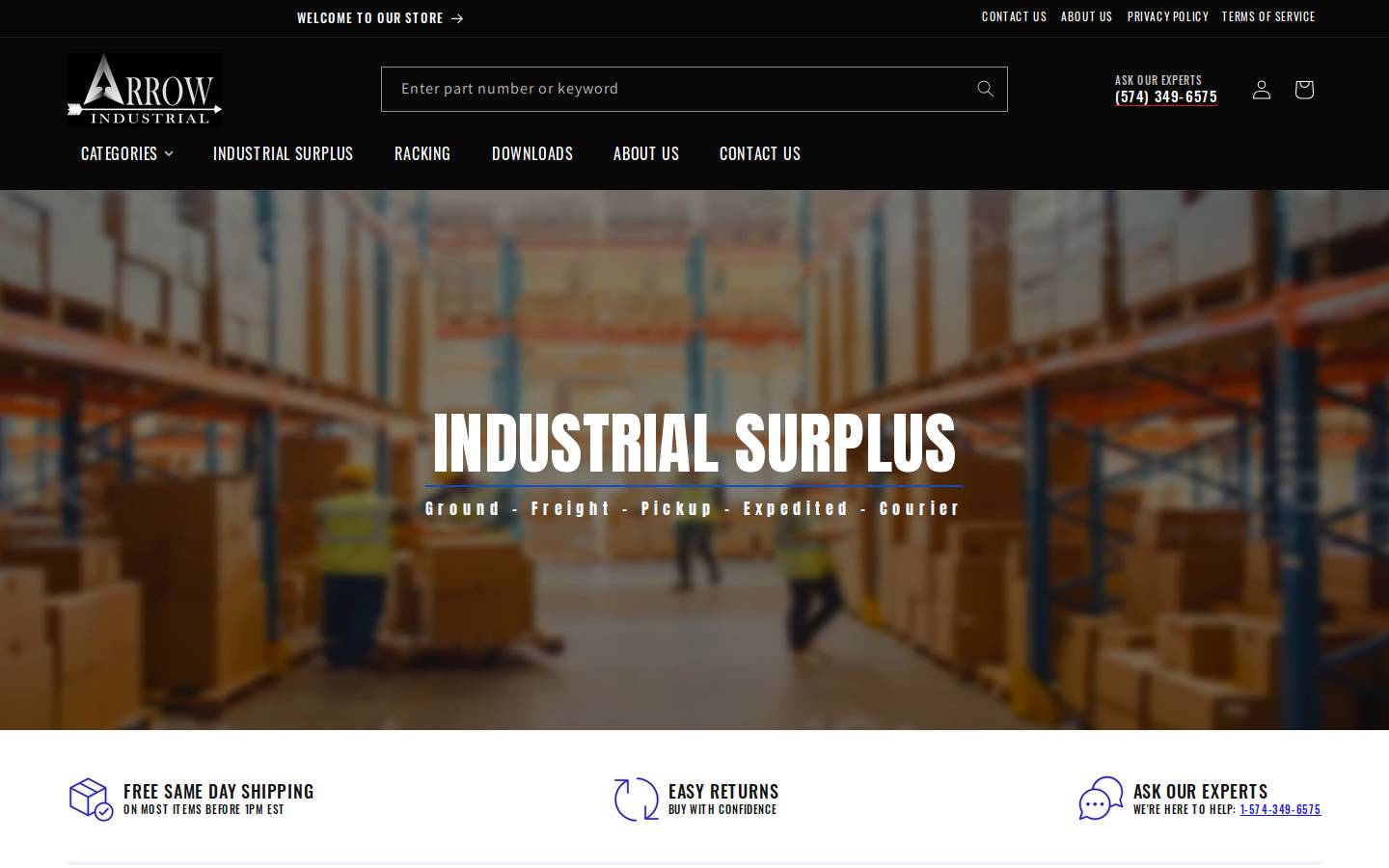 arrowindustrialsales.com homepage screenshot
