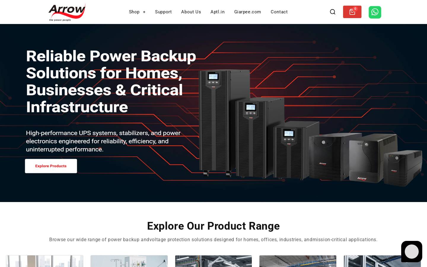 arrowpowertech.com homepage screenshot