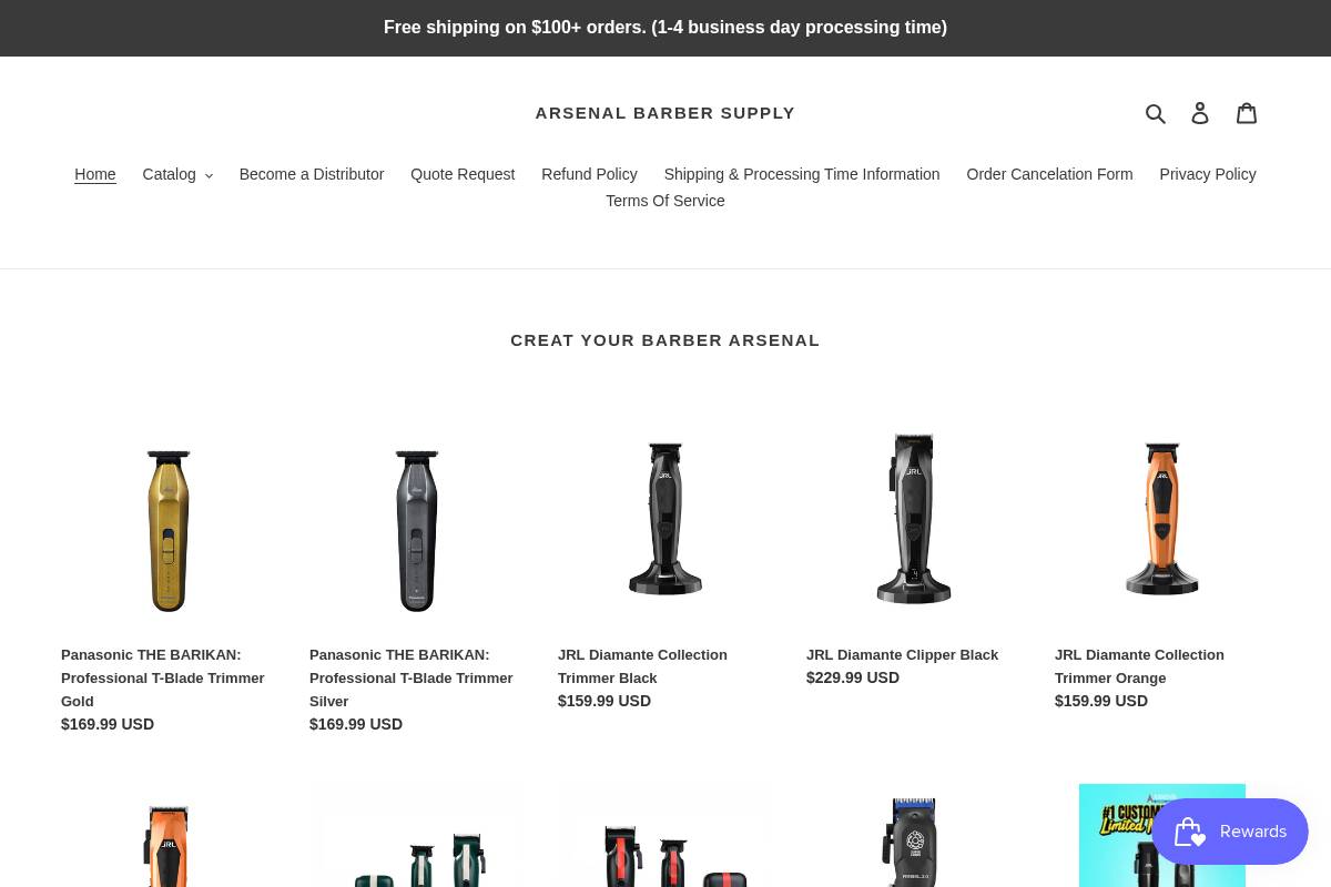 arsenalbarbersupply.com homepage screenshot