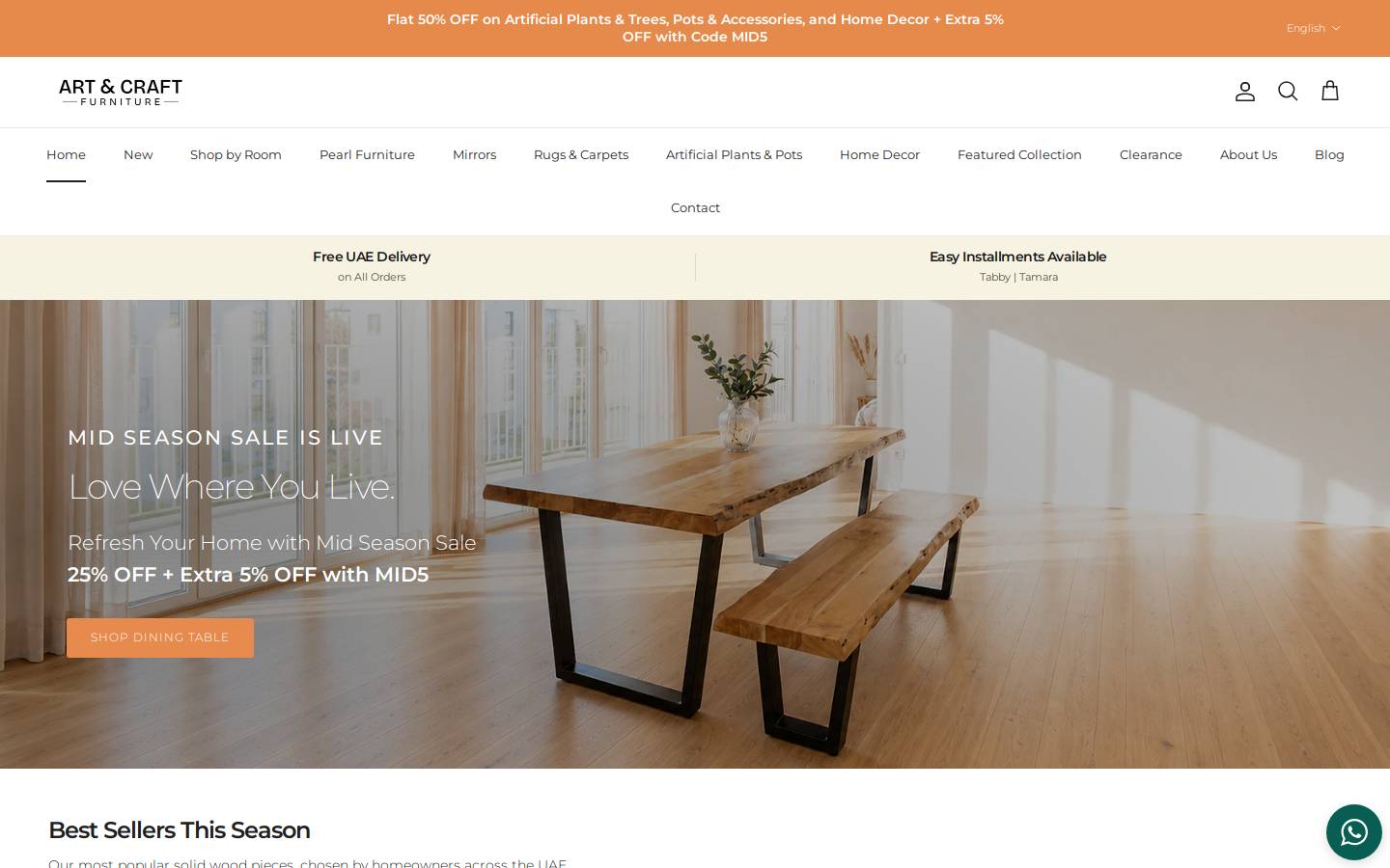 artandcraftfurniture.com homepage screenshot