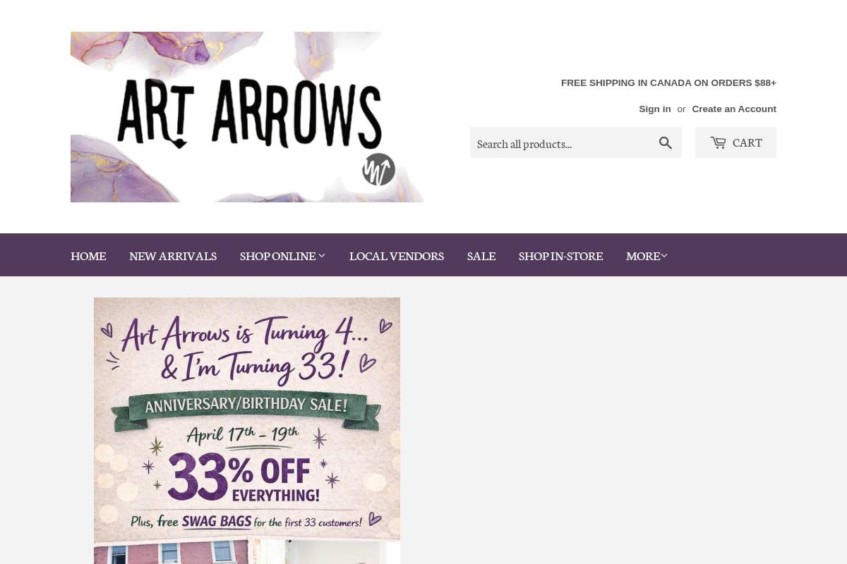 artarrows.com homepage screenshot