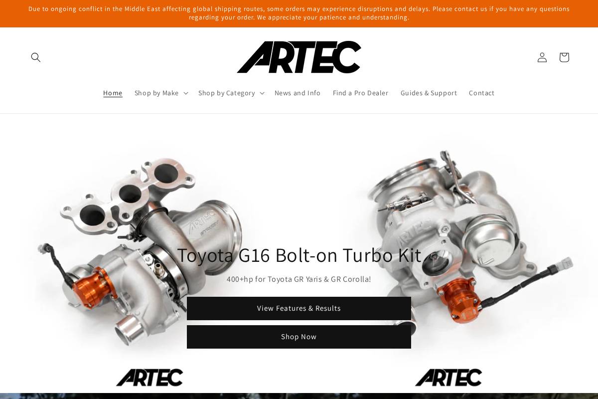 ARTEC Performance Europe homepage screenshot