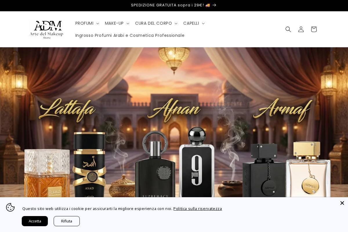 Artedelmakeup.com homepage screenshot