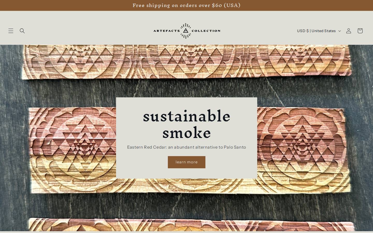artefactscollection.com homepage screenshot