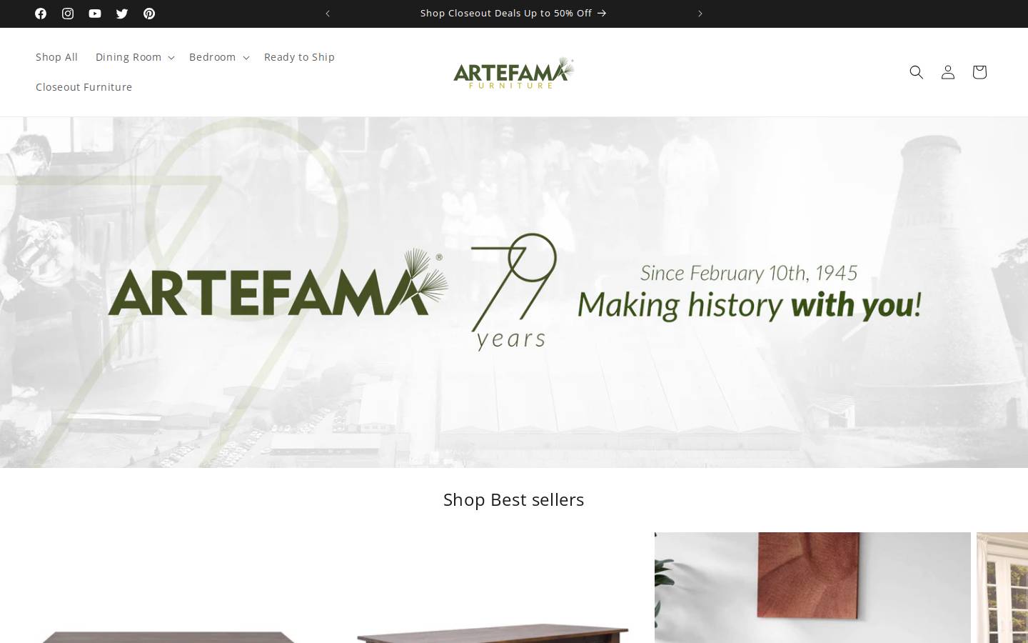 artefamastore.com homepage screenshot