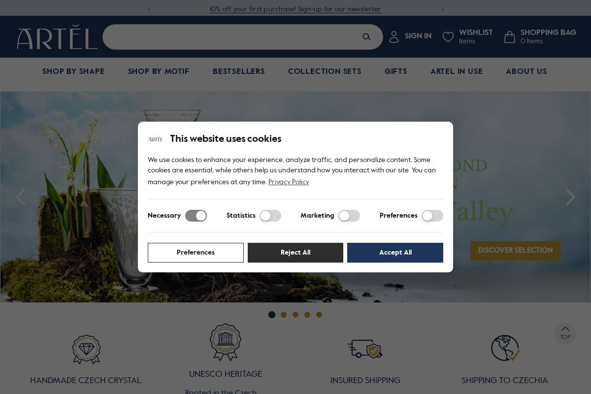 artelglass.com homepage screenshot