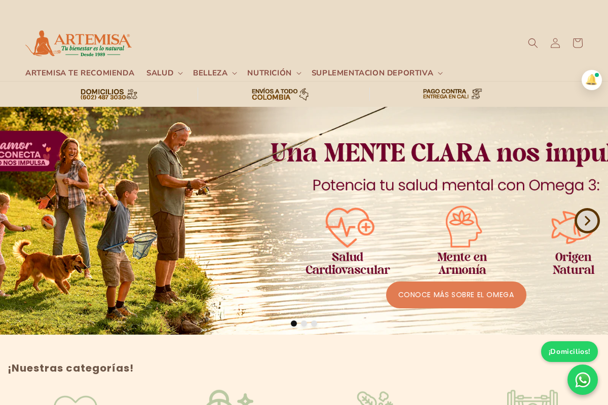 Artemisa Productos Naturales homepage screenshot