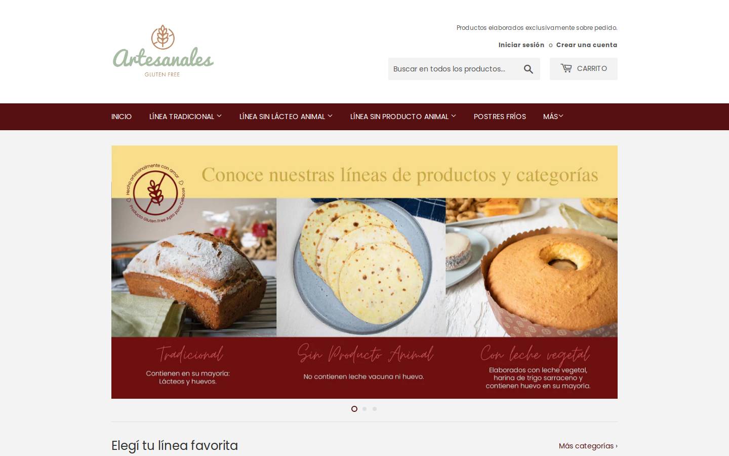 artesanalesglutenfree.com homepage screenshot