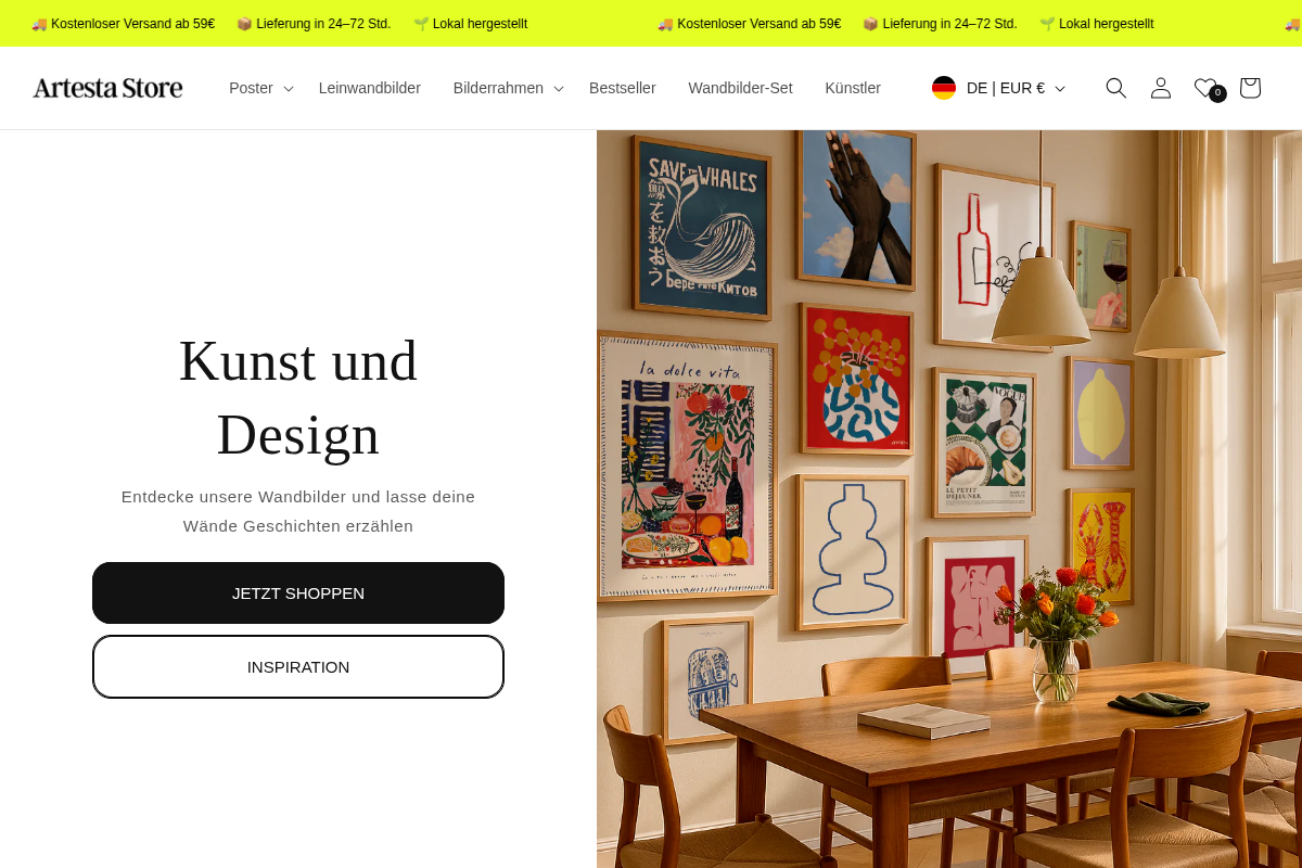 Artesta homepage screenshot