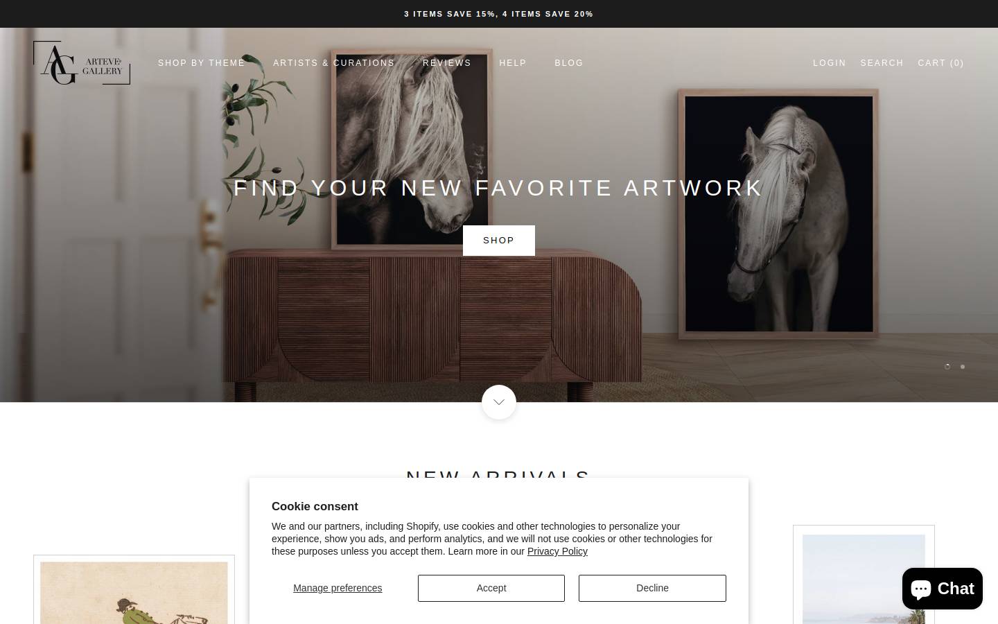Artevegallery homepage screenshot