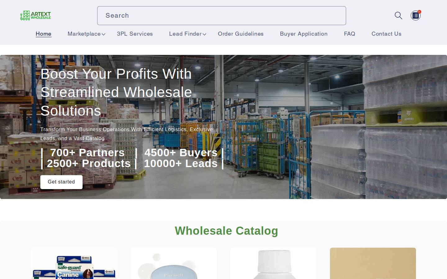 Artext Wholesale homepage screenshot