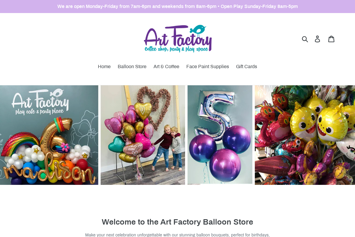 Art Factory Play Cafe and Party Place homepage screenshot