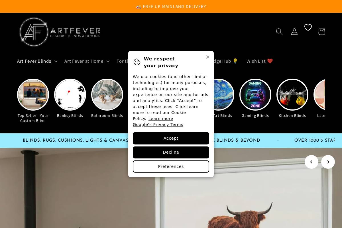 artfever.uk homepage screenshot