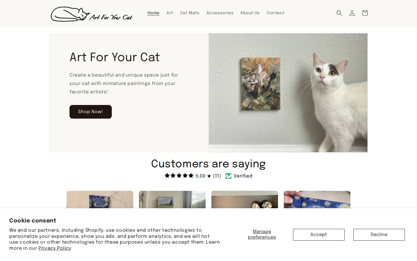 artformycat.com homepage screenshot