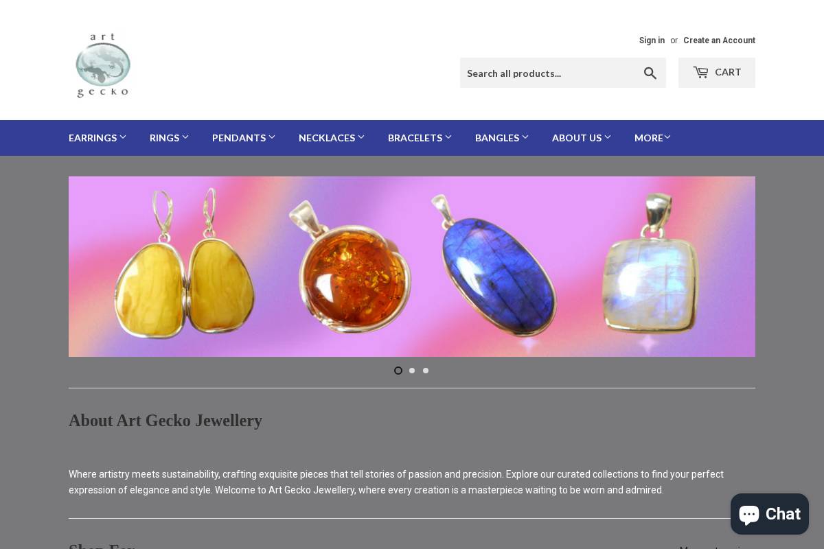 Artgeckojewellery homepage screenshot