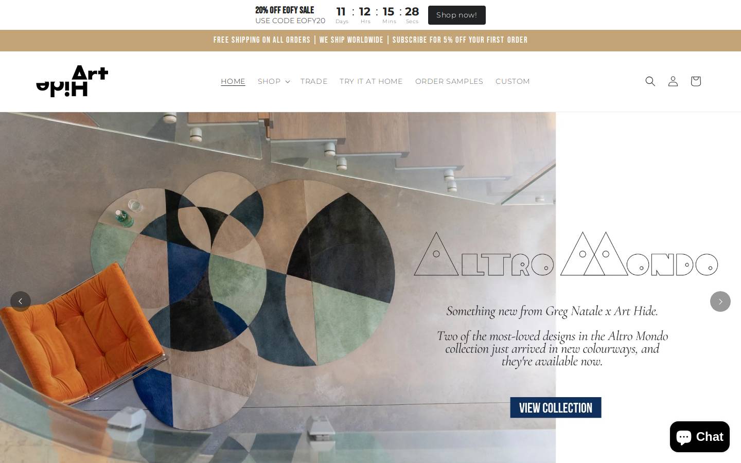 Arthide homepage screenshot