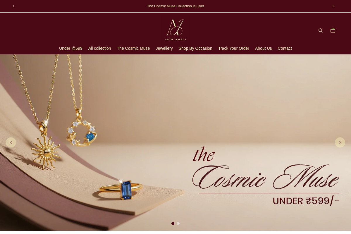 Arth Jewels homepage screenshot