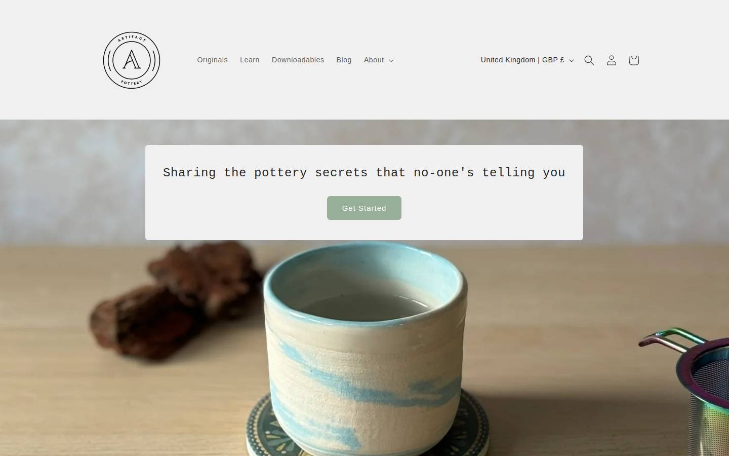 artifactpottery.com homepage screenshot
