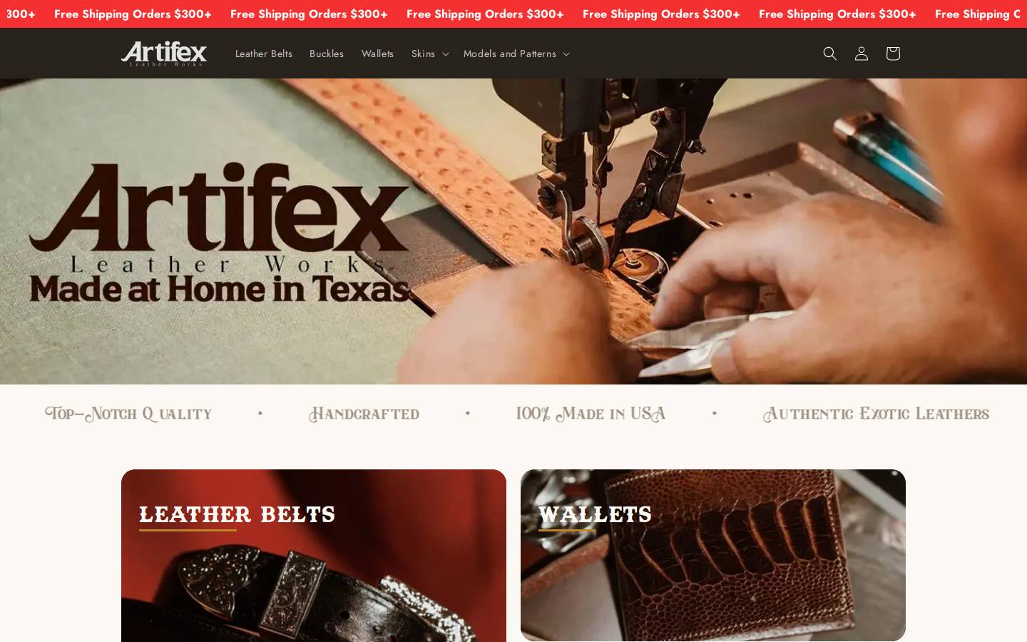 artifexleather.com homepage screenshot