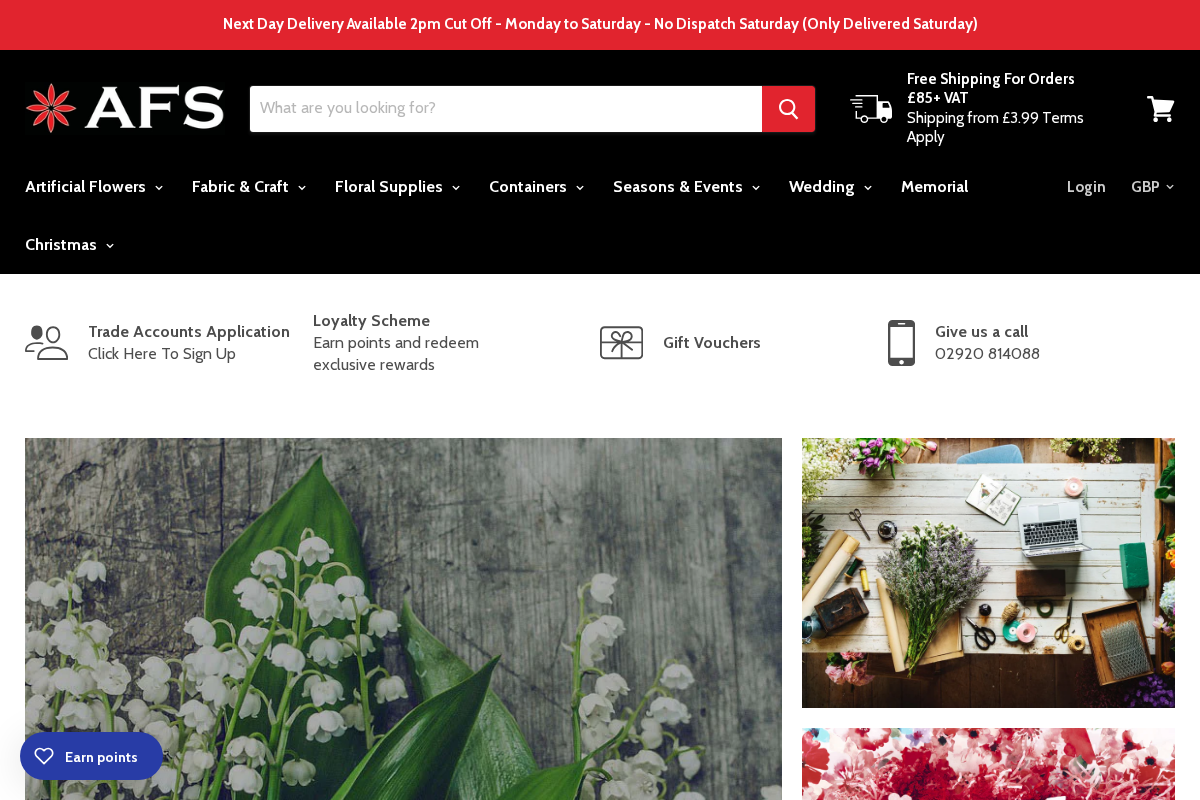 artificialfloralsupplies.co.uk homepage screenshot
