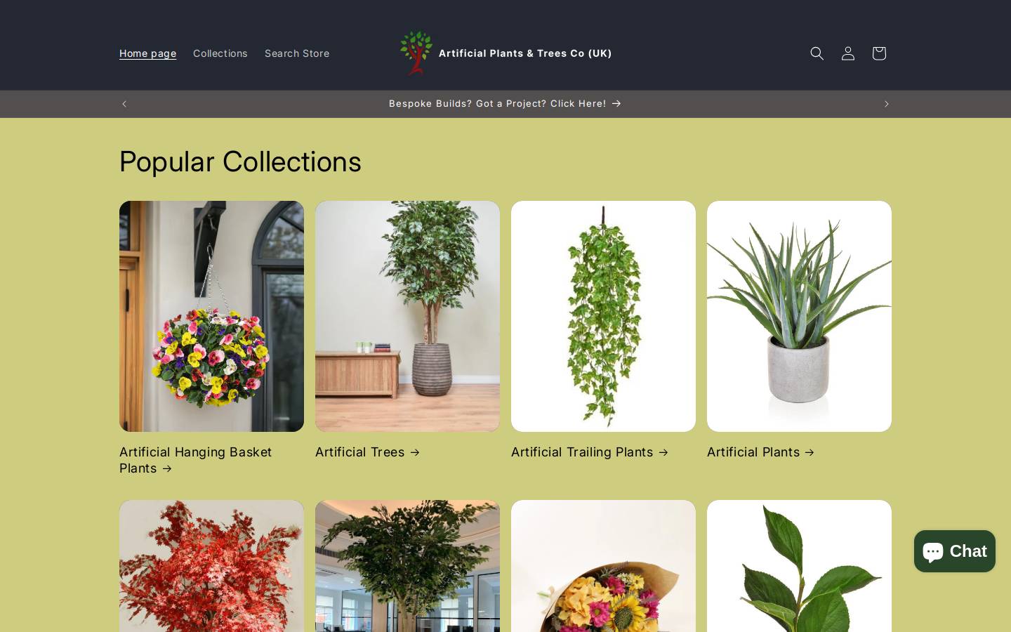 artificialplantsandtrees.co.uk homepage screenshot